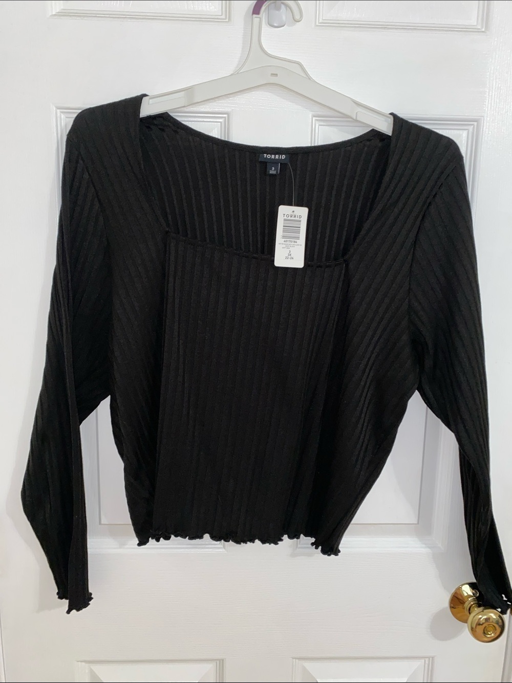 Torrid Black Ribbed Square-Neck Long Sleeve Top with Lettuce Hem